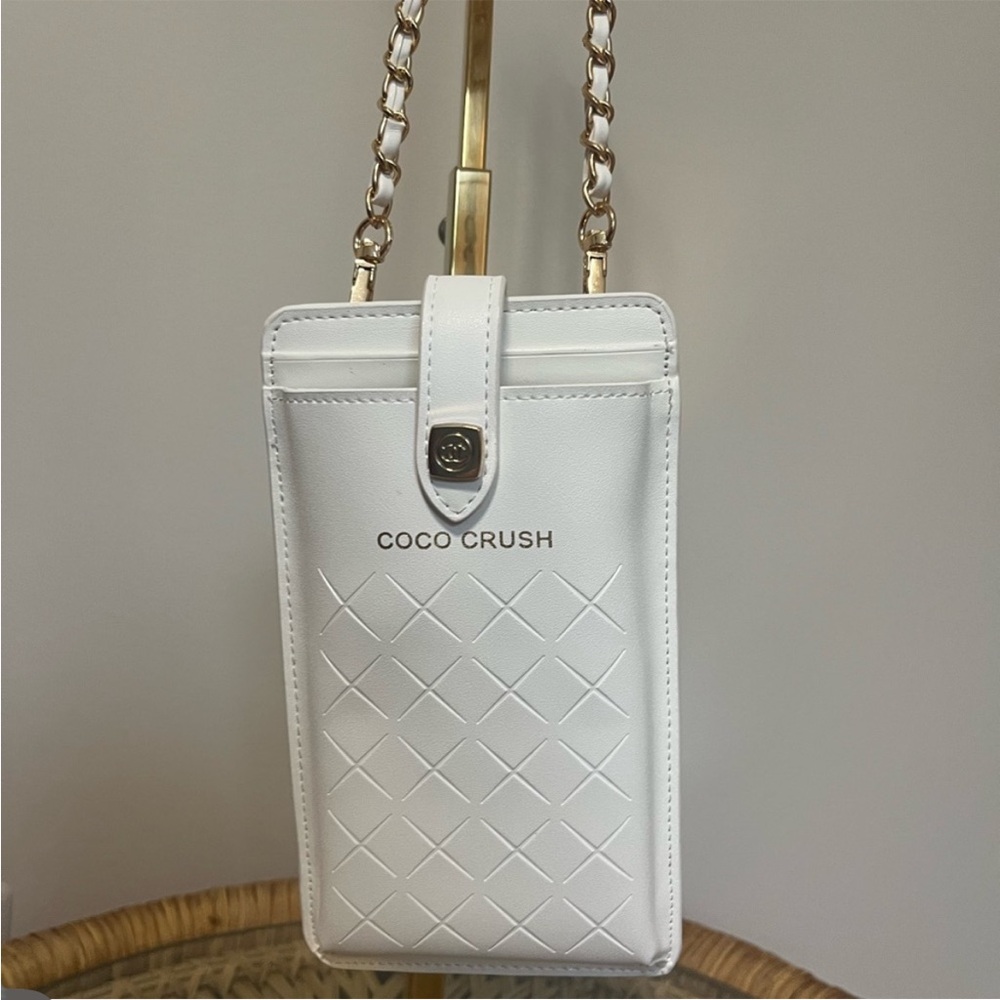 Coco Crush White Quilted Phone Case with Structured Design NIB. Vegan leather